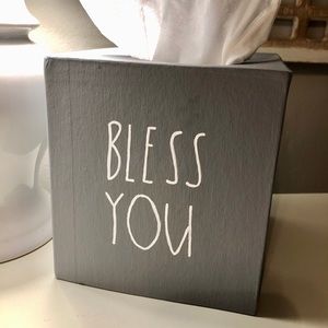 Hand Painted Gray BLESS YOU Tissue Box Cover